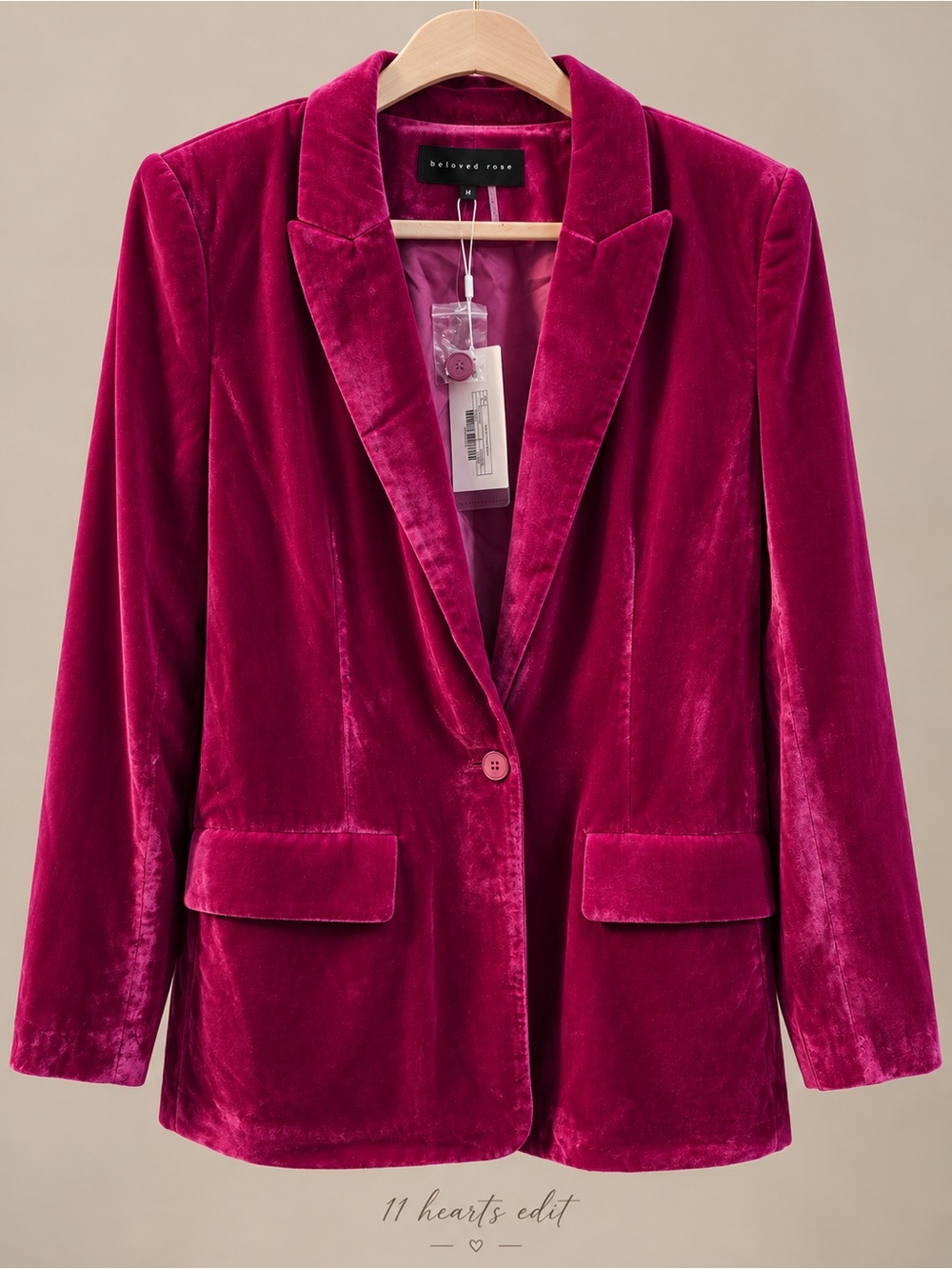 Endless Rose Fuchsia Velvet Boyfriend Blazer Size M NWT